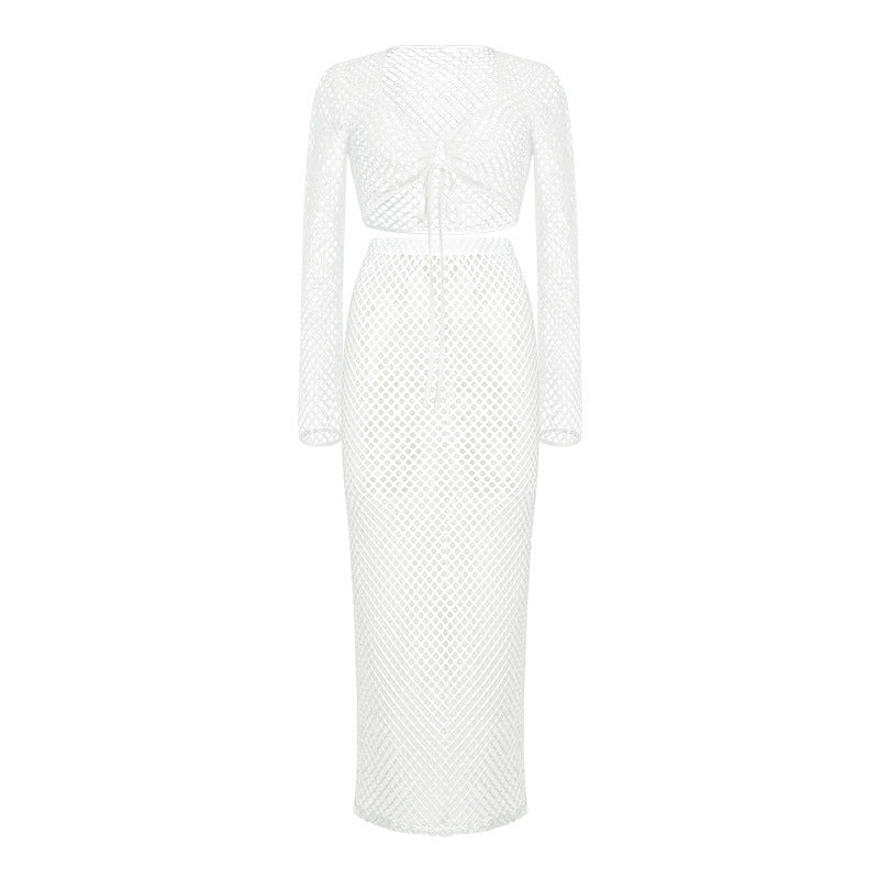 Francesca – Longue Robe Maxi en Tricot avec Dentelle et Mesh