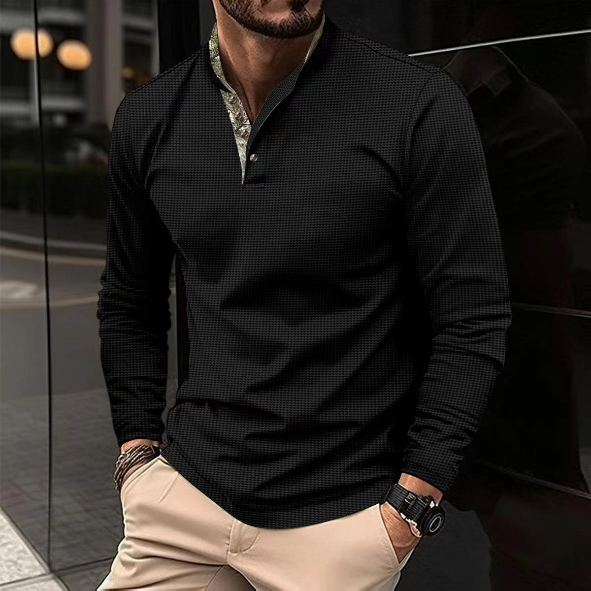 Nick – Polo pour Hommes avec Col Double et Texture Gaufrée