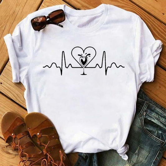 Emily – T-shirt Kawaii avec motif verre à vin rose