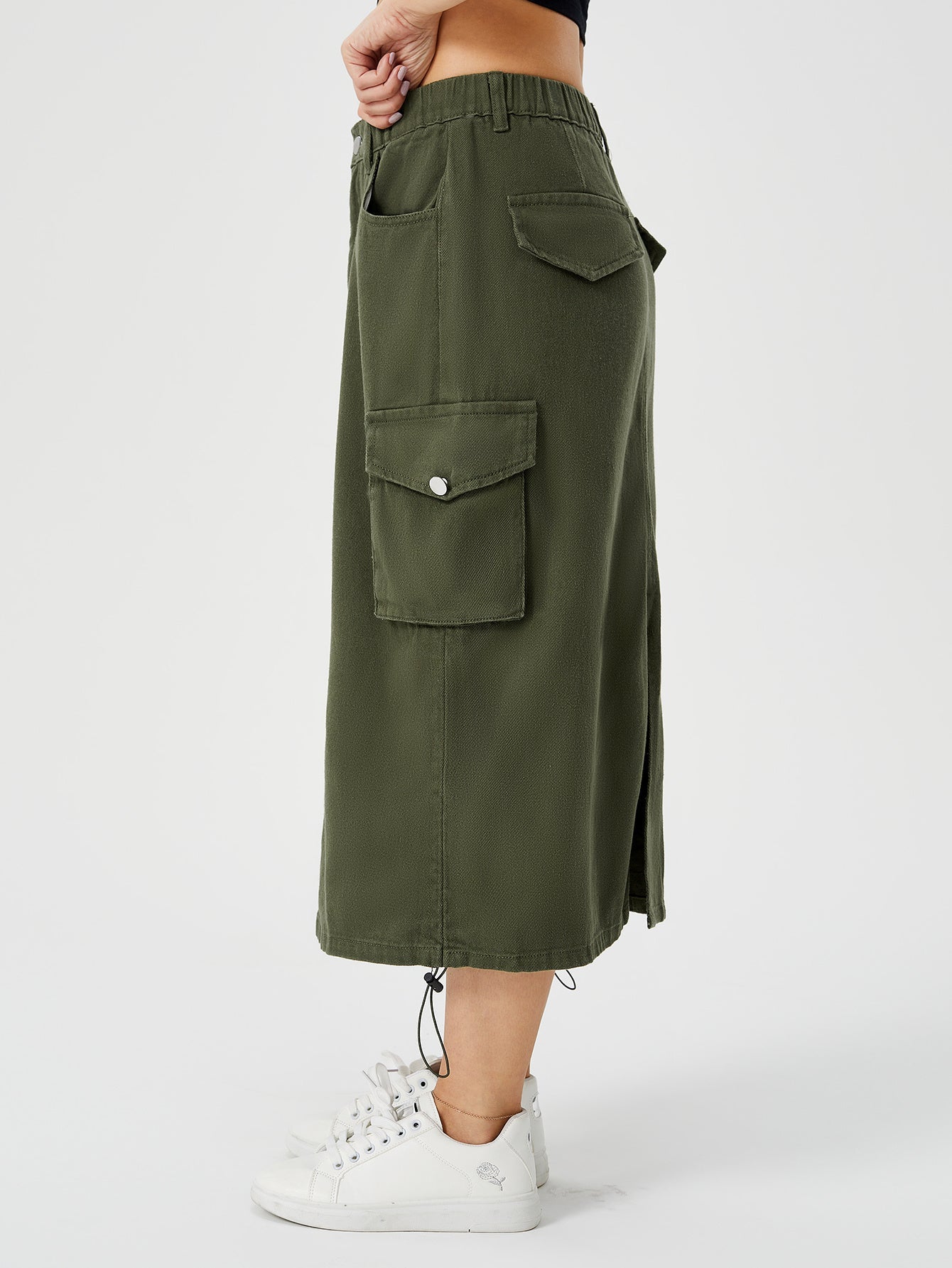 Victoria – Jupe Cargo Longue pour Femme avec Taille Haute et Fente Frontale