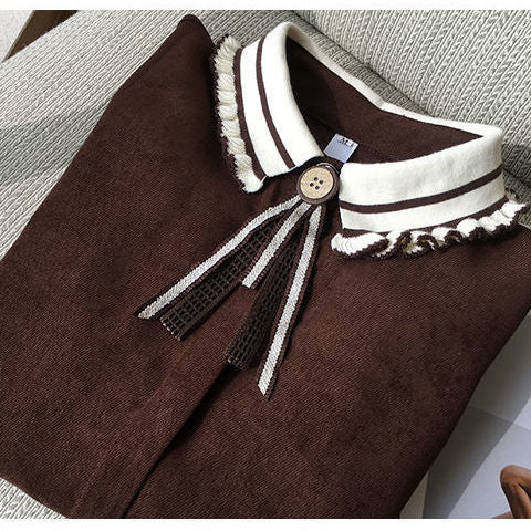 Anne – Chemise en Velours Côtelé à Manches Longues pour Femme Automne et Hiver