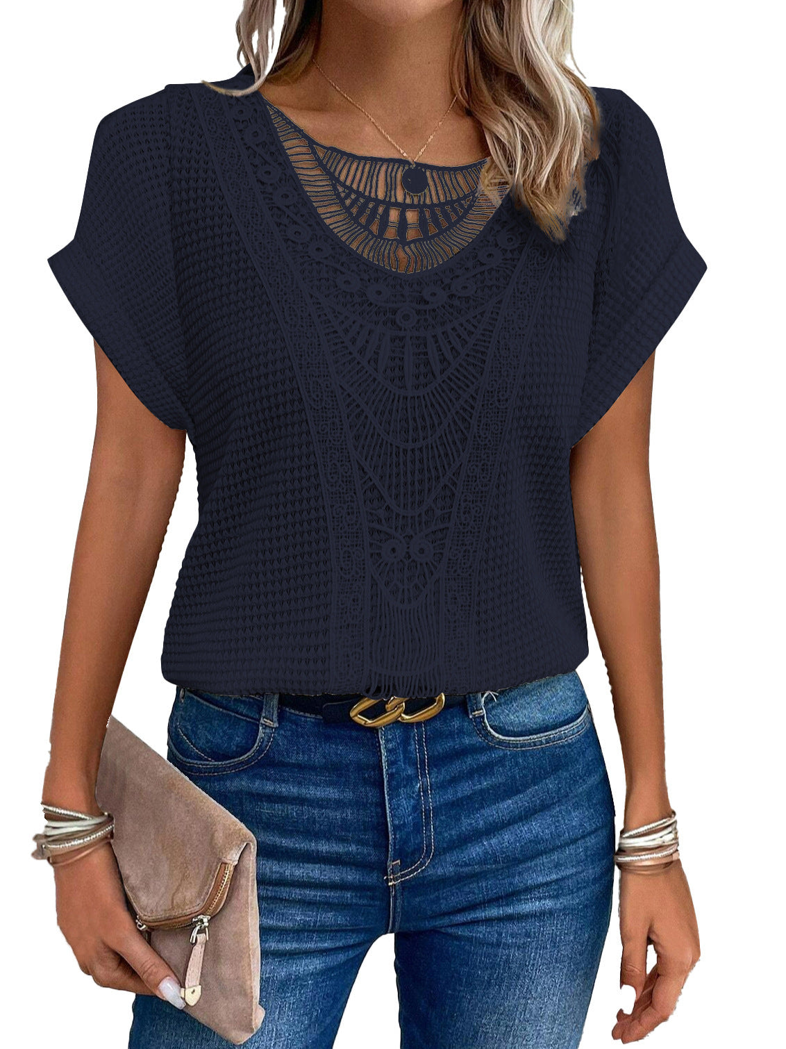 Margaret – T-shirt à manches courtes d'été avec design ajouré