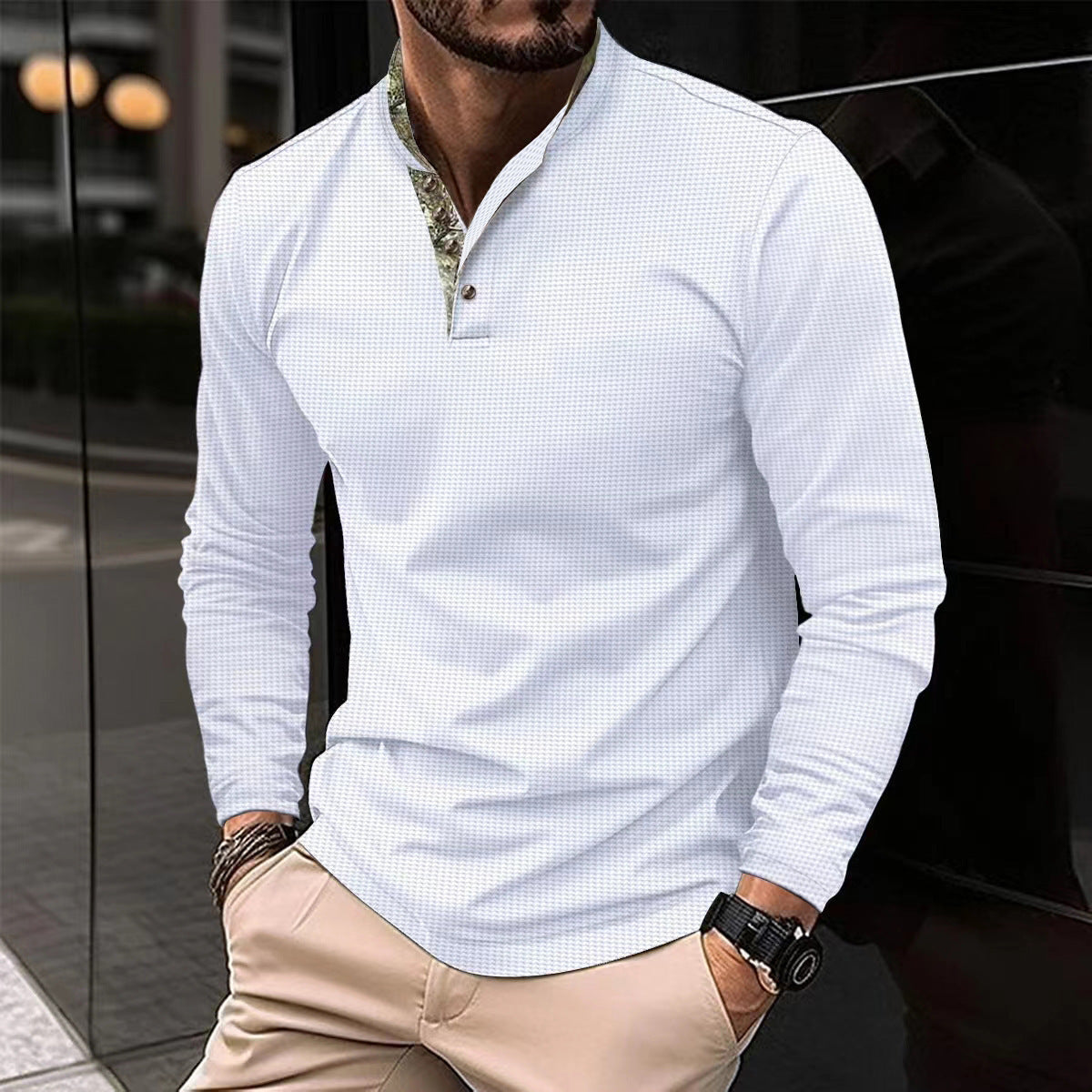 Nick – Polo pour Hommes avec Col Double et Texture Gaufrée