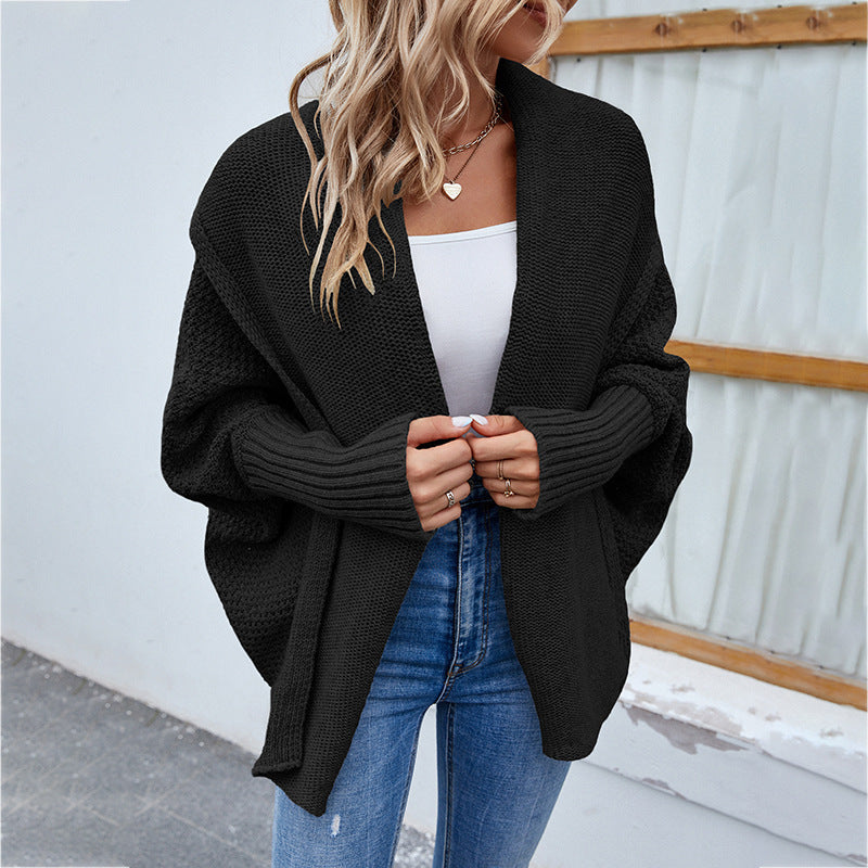 Carly – Cardigan en Tricot Décontracté avec Manches Chauve-souris et Grand Revers